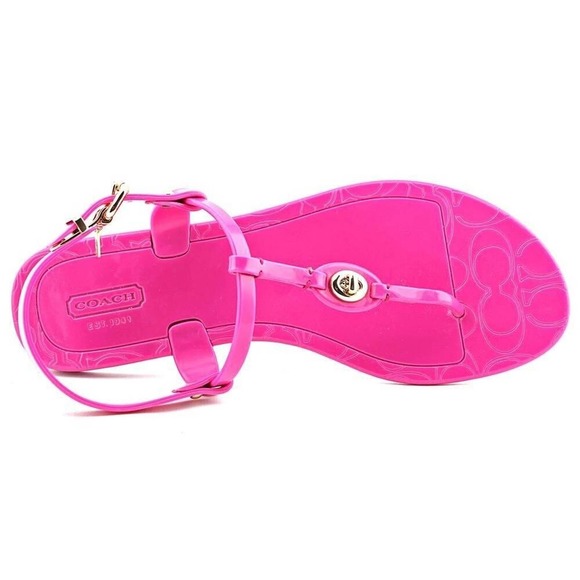 Coach PIER Jelly PVC Signature C-Logo Thong Sandal Slide Flat Hot Pink 6 New - Picture 4 of 5